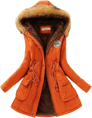 Women's Winter Coat Casual Fleece Parka Zip Up Hooded Jacket Lamb Wool Coat Mid Length Sherpa Outwear with Pocket
