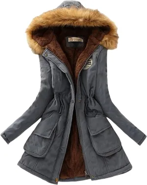 Women's Winter Coat Casual Fleece Parka Zip Up Hooded Jacket Lamb Wool Coat Mid Length Sherpa Outwear with Pocket