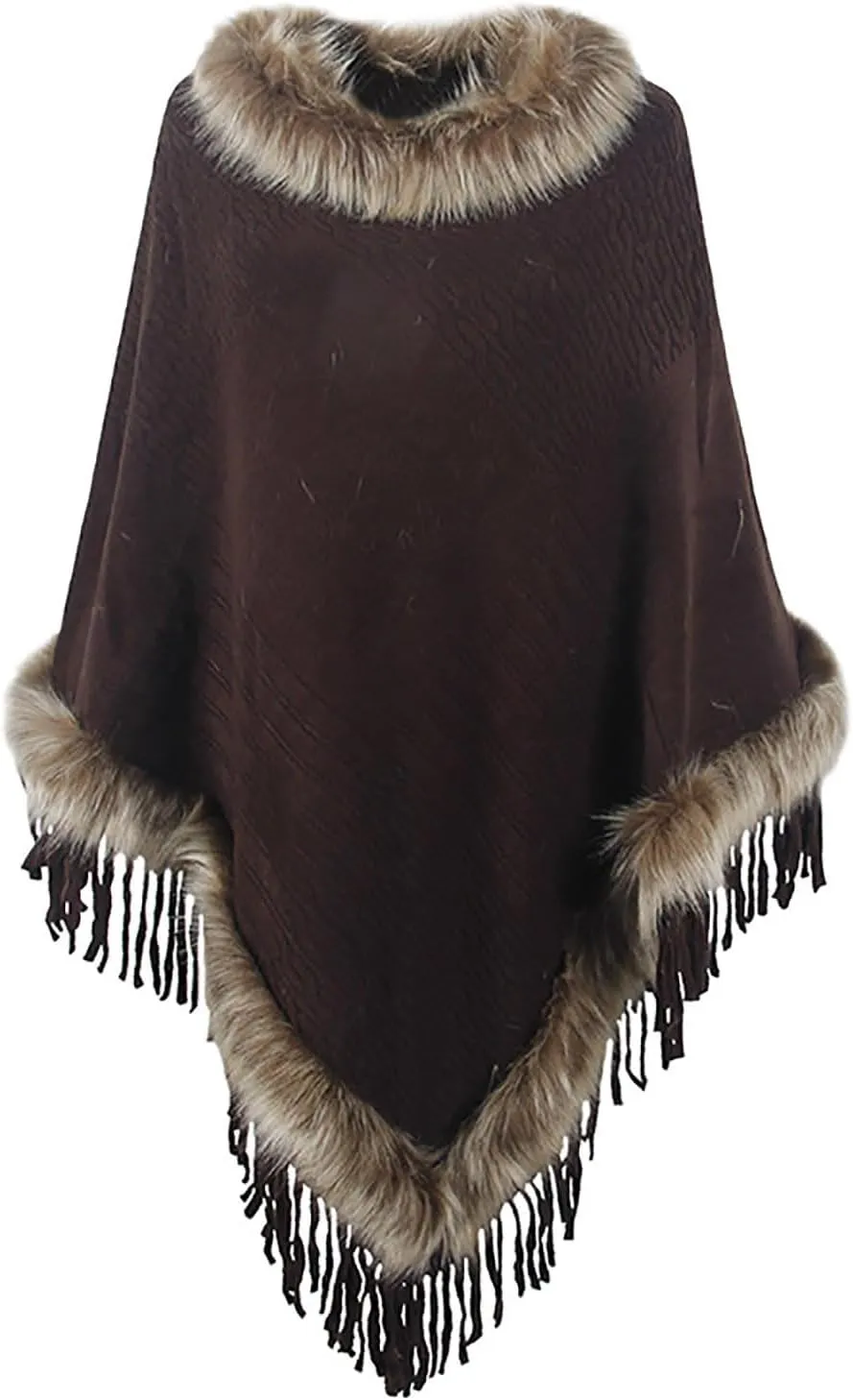 Womens Winter Coats Poncho Cape, Faux Fur Trim Knitted Cardigan Elegant Fringe Sweaters Shawl Striped Loose Fit Scarf