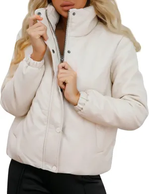 Women's Winter Puffer Jacket Long Sleeve Zip Up Quilted Baggy Warm Short Puffer Down Coats Hooded with Pockets