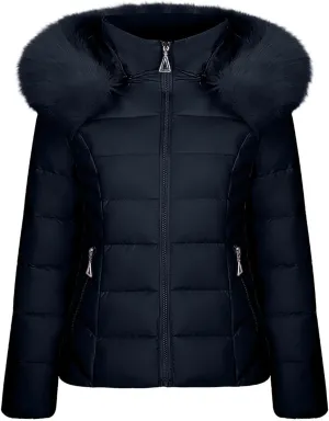Women's Winter Puffer Jackets Warm Cotton Jacket with Furry Hood Down Zipper Overcoat Thicken Quilted Outer