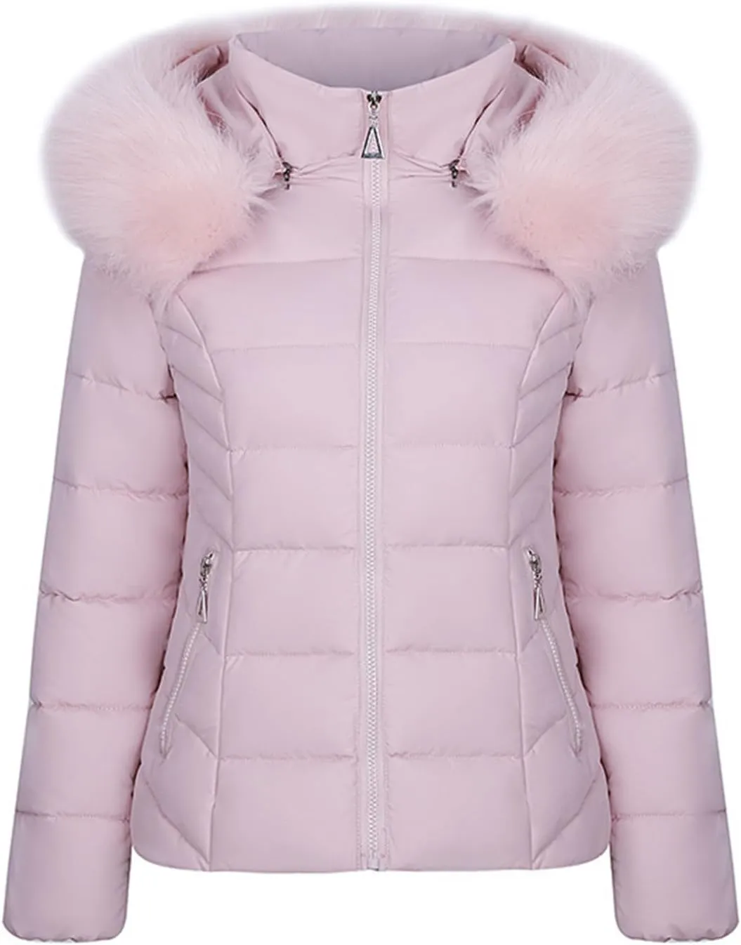 Women's Winter Puffer Jackets Warm Cotton Jacket with Furry Hood Down Zipper Overcoat Thicken Quilted Outer