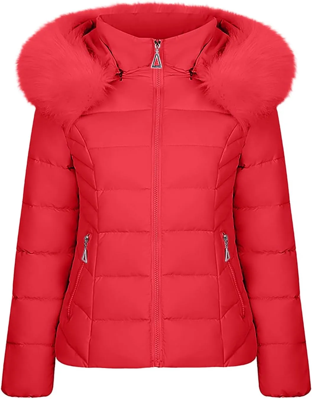 Women's Winter Puffer Jackets Warm Cotton Jacket with Furry Hood Down Zipper Overcoat Thicken Quilted Outer