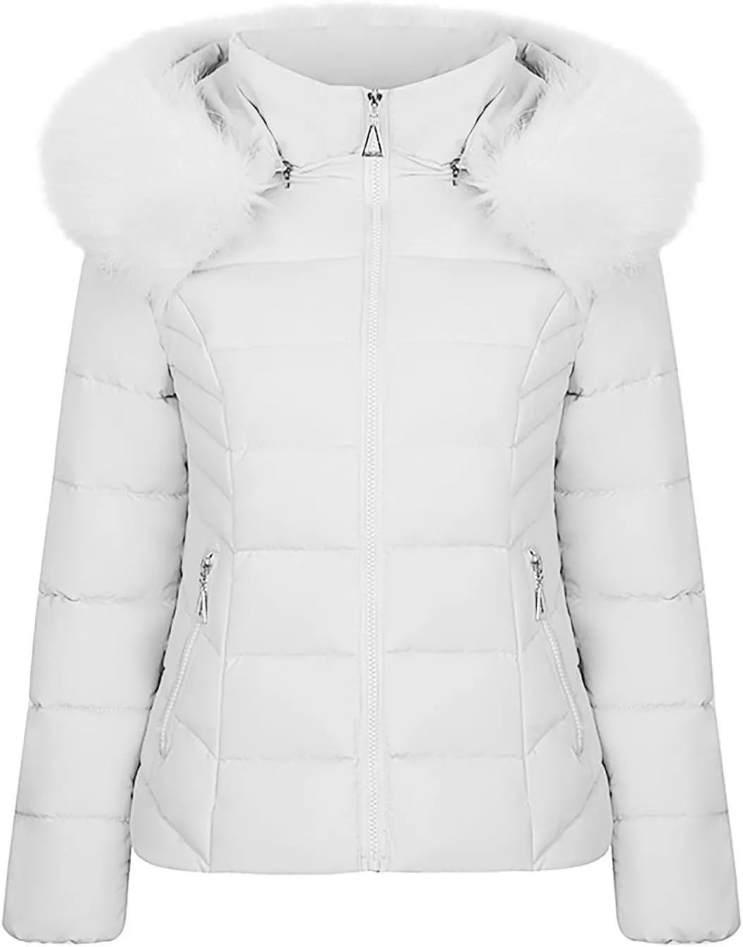 Women's Winter Puffer Jackets Warm Cotton Jacket with Furry Hood Down Zipper Overcoat Thicken Quilted Outer