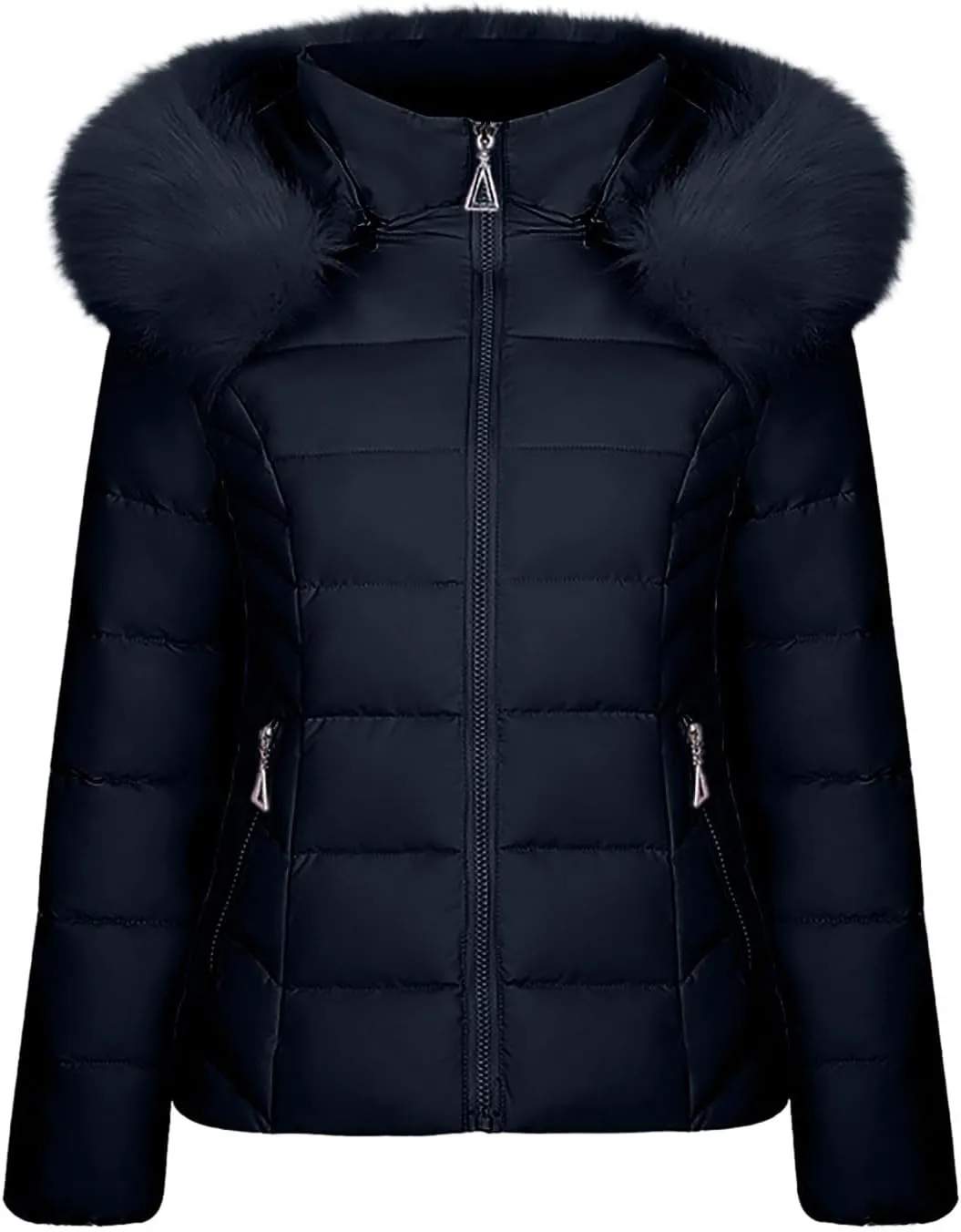 Women's Winter Puffer Jackets Warm Cotton Jacket with Furry Hood Down Zipper Overcoat Thicken Quilted Outer