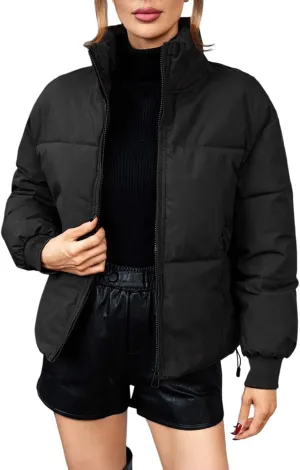 Women's Winter Quilted Jackets Full Zip Long Sleeve Puffer Jackets Short Quilted Warm Puffer Down Coats with Pockets