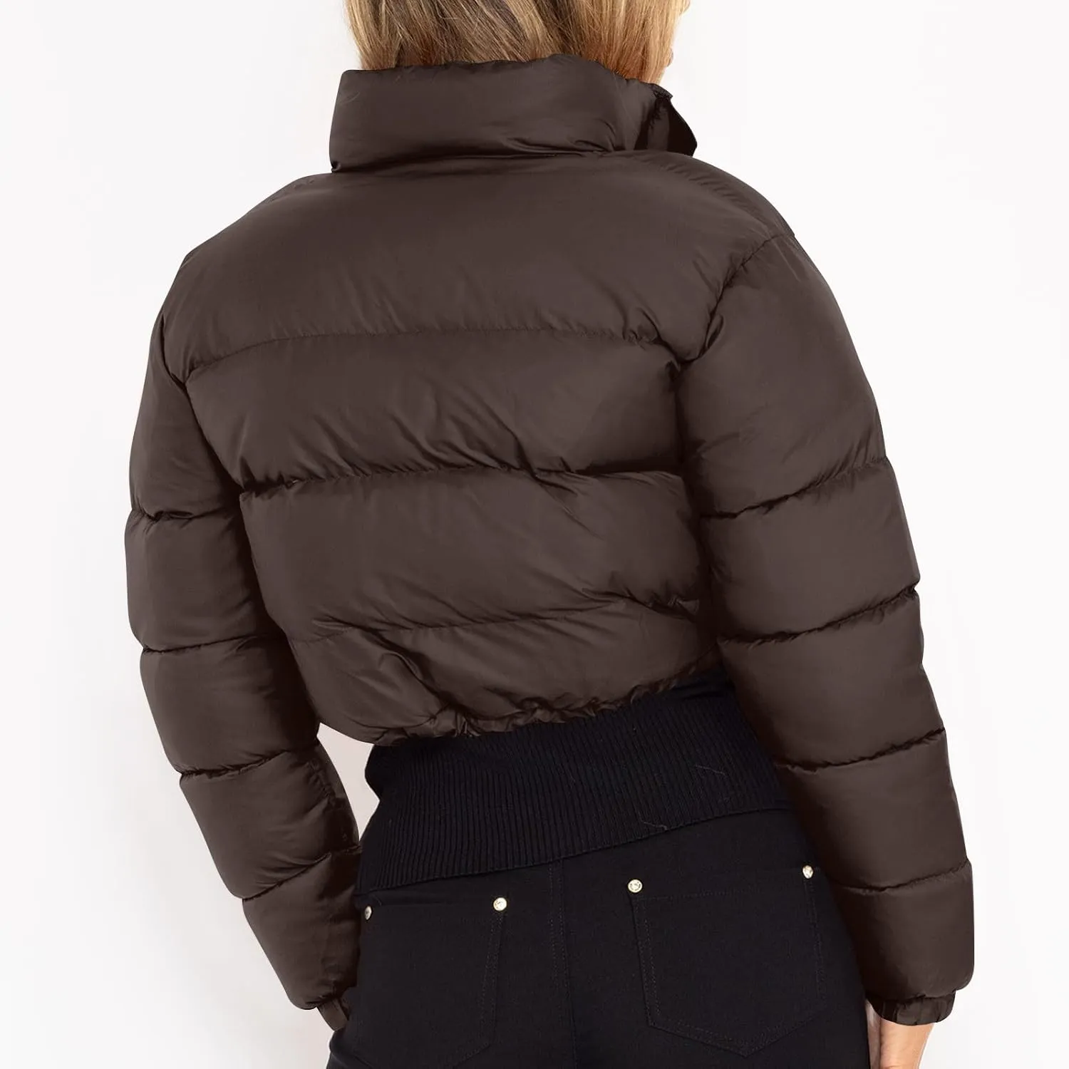 Womens Winter Short Coats Turtleneck Puffer Jackets Sexy Crop Casual Solid Color Padded Wadded Down Coat Top