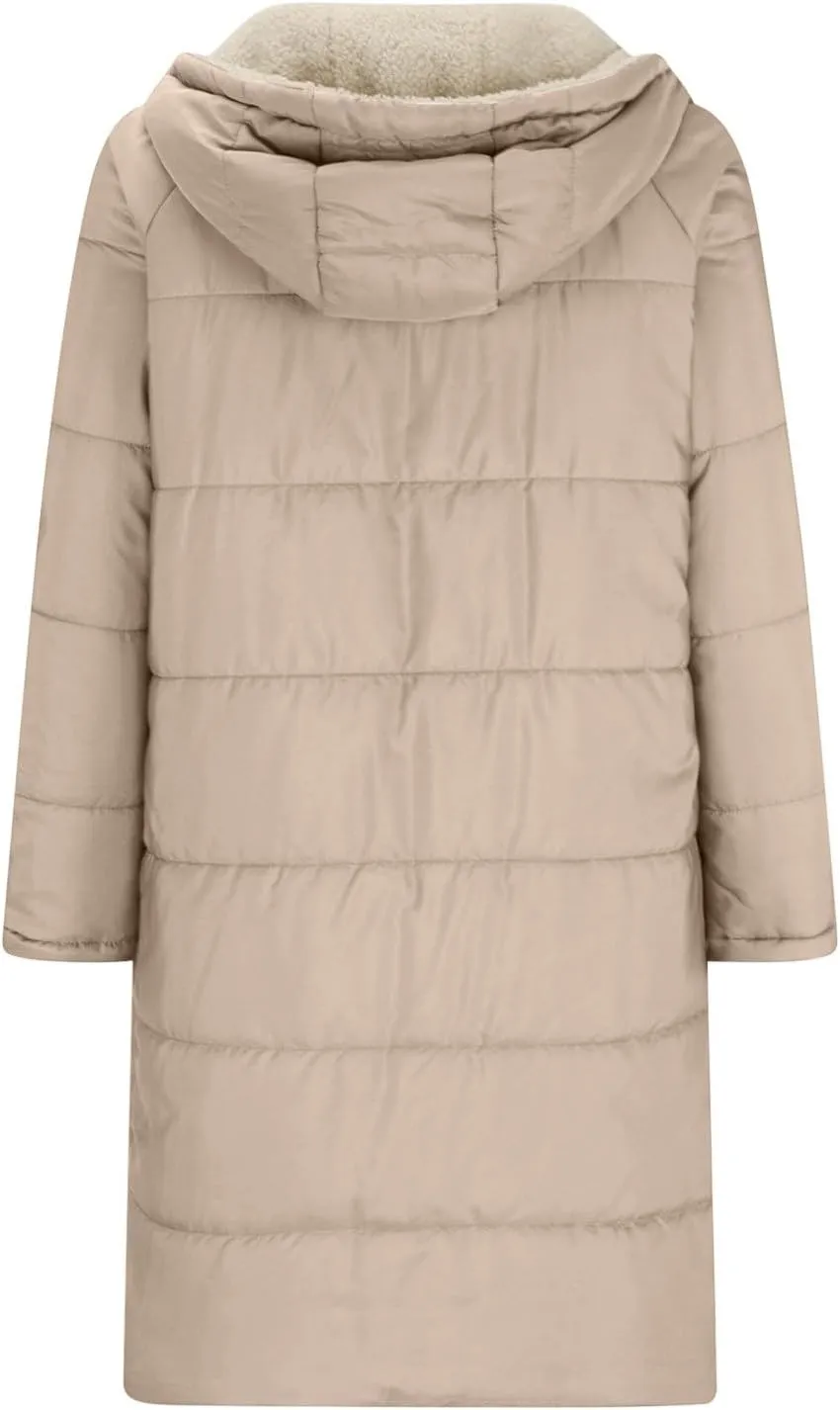 Womens Winter Thicken Military Parka Jacket Warm Teddy Fleece Cotton Coat Full Zip Quilted Jackets Anoraks Outerwear