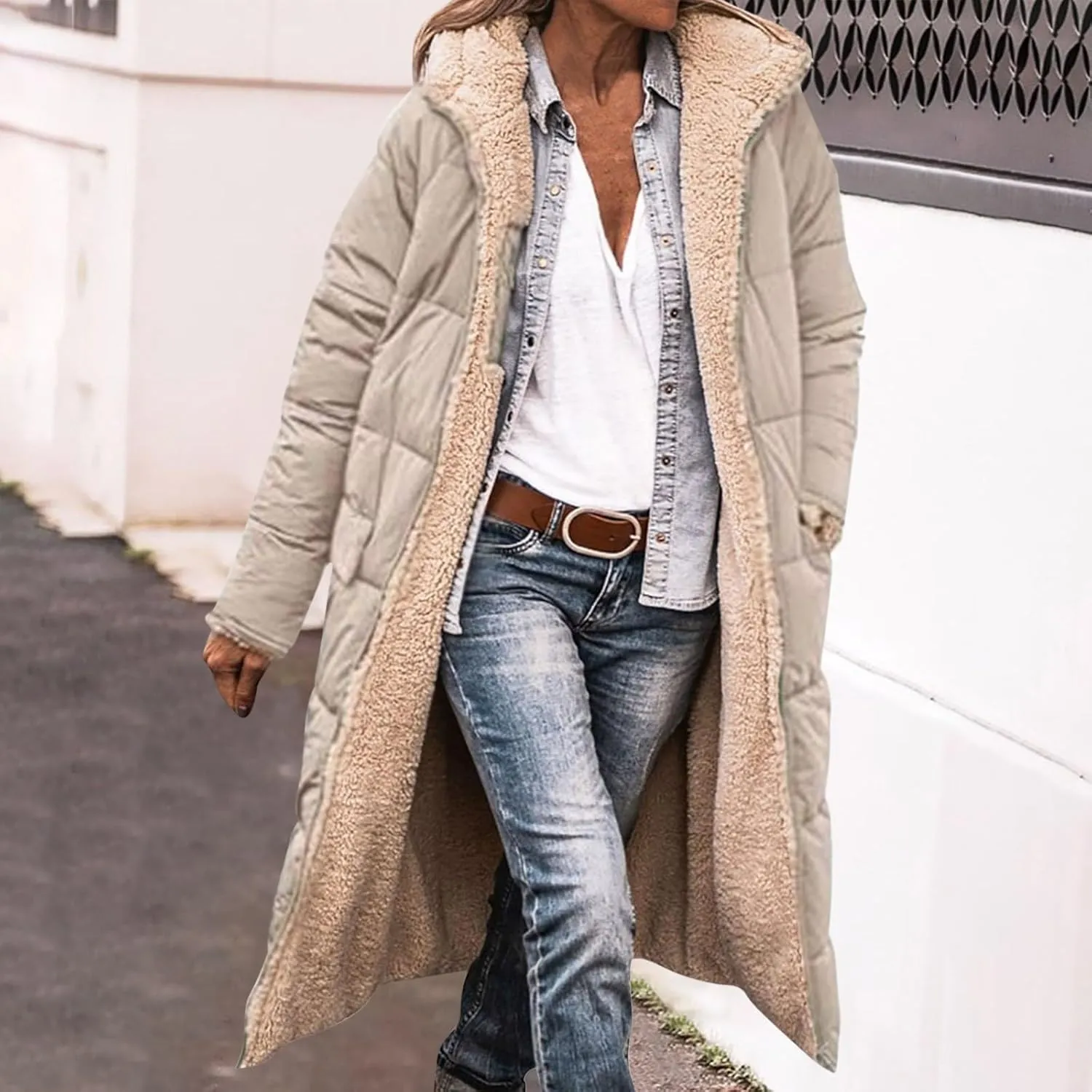 Womens Winter Thicken Military Parka Jacket Warm Teddy Fleece Cotton Coat Full Zip Quilted Jackets Anoraks Outerwear