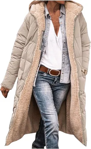 Womens Winter Thicken Military Parka Jacket Warm Teddy Fleece Cotton Coat Full Zip Quilted Jackets Anoraks Outerwear