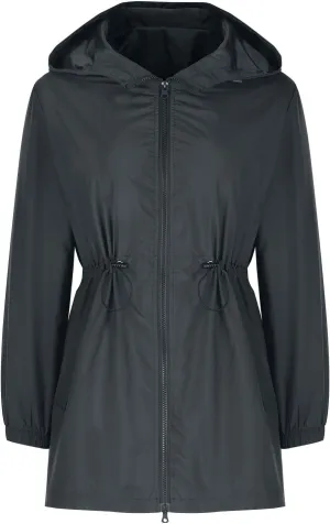Women's Zip Up Hooded Outdoor Jackets Waisted Rain Jacket Overcoat Solid Color Windbreaker Hiking Coats