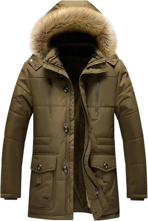 Xiaojmake Mens Winter Warm Ski Jacket with Fur Hood Fleece Lining Mountain Windproof Packable Parka Jackets Hiking Snow Coat