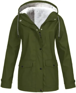 XUETON Womens Autumn Winter Hooded Raincoat Waterproof Lightweight Outdoor Hiking Travel Camp Zipper Windbreaker Travel Jacket