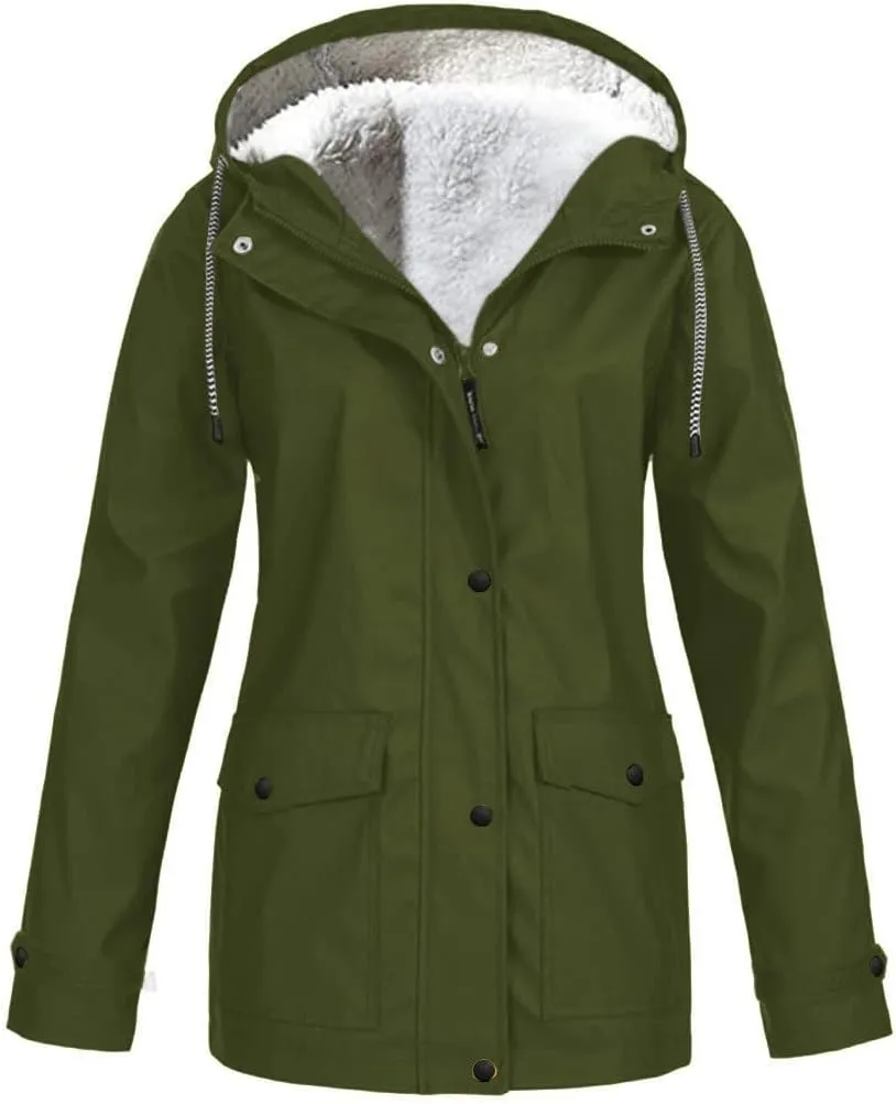 XUETON Womens Autumn Winter Hooded Raincoat Waterproof Lightweight Outdoor Hiking Travel Camp Zipper Windbreaker Travel Jacket