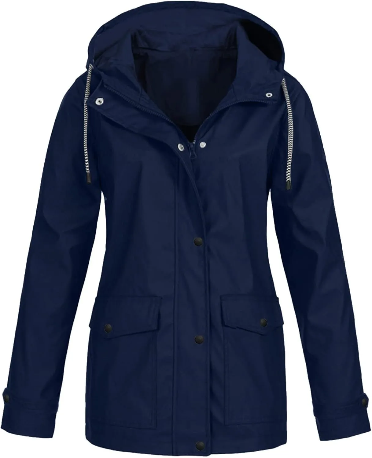 XUETON Womens Oversized Rain Jackets Waterproof Lightweight Hooded Raincoat for Hiking Travel Camp Active Outdoor Windbreaker(Navy,Small)