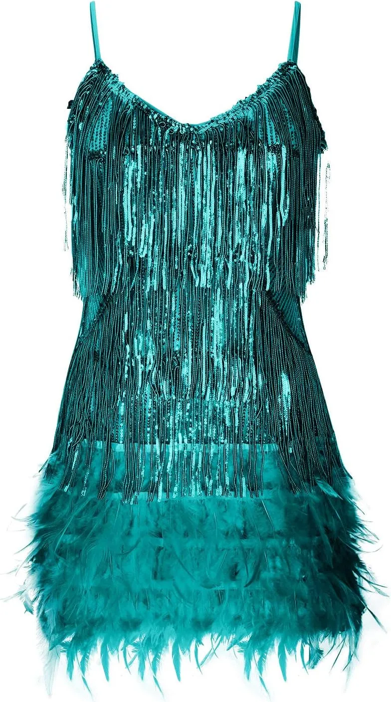 XUNRYAN Women's Sequin Dresses Sexy Bodycon Fringe Tassel Mini Cami Dress Sleeveless Spaghetti Straps Evening Party Dress