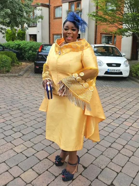 Yellow Gold Skirt Suit With Dangling Sleeves