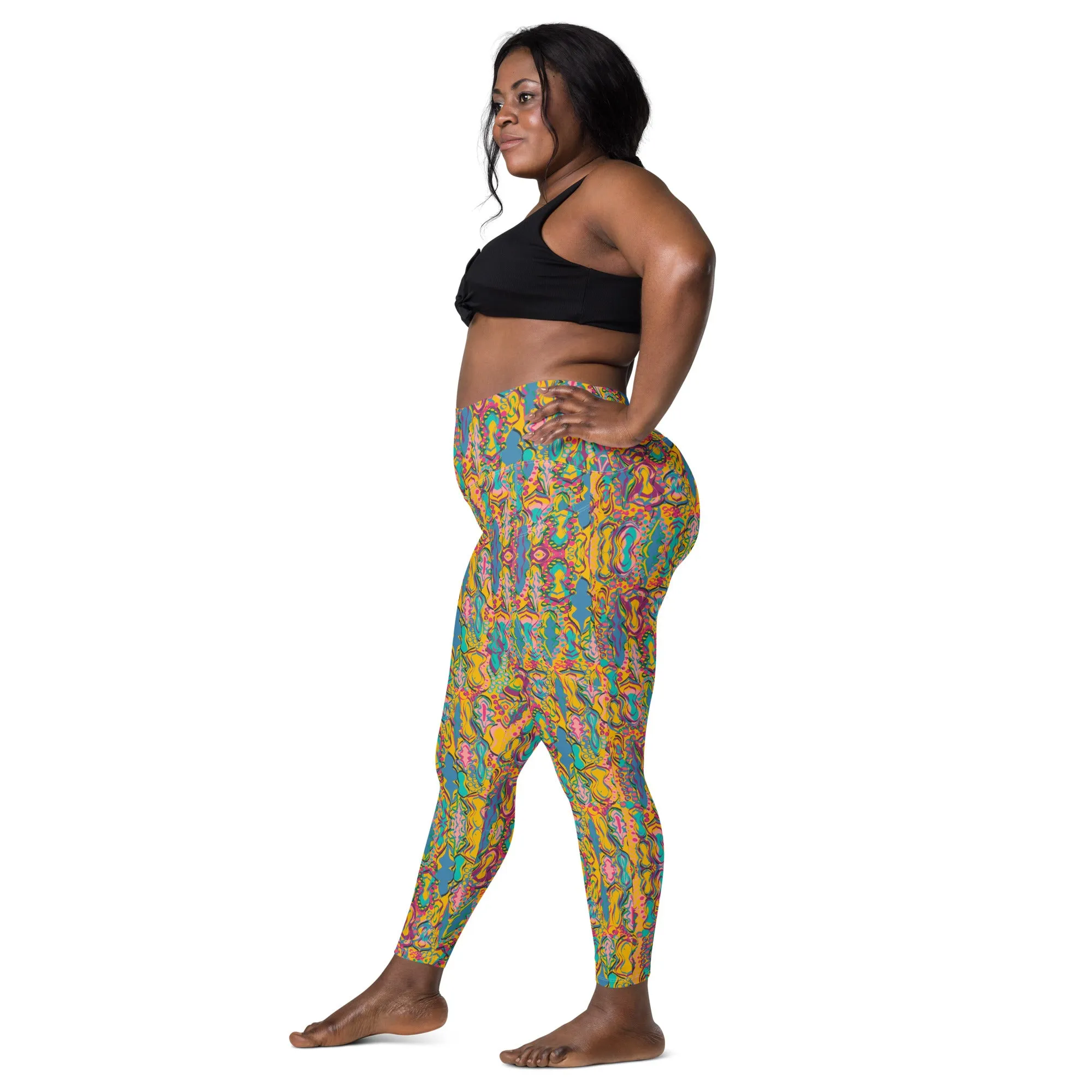 Yellow wimsical design Yoga Leggings with pockets