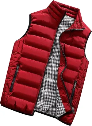 Ymosrh Men's Puffer Vest Outdoor Casual Stand Collar Padded Vest Coats Packable Vest, M-5XL