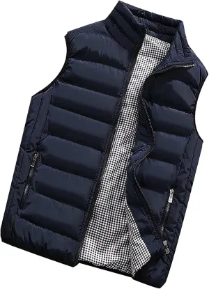 Ymosrh Men's Puffer Vest Outdoor Casual Stand Collar Padded Vest Coats Packable Vest, M-5XL