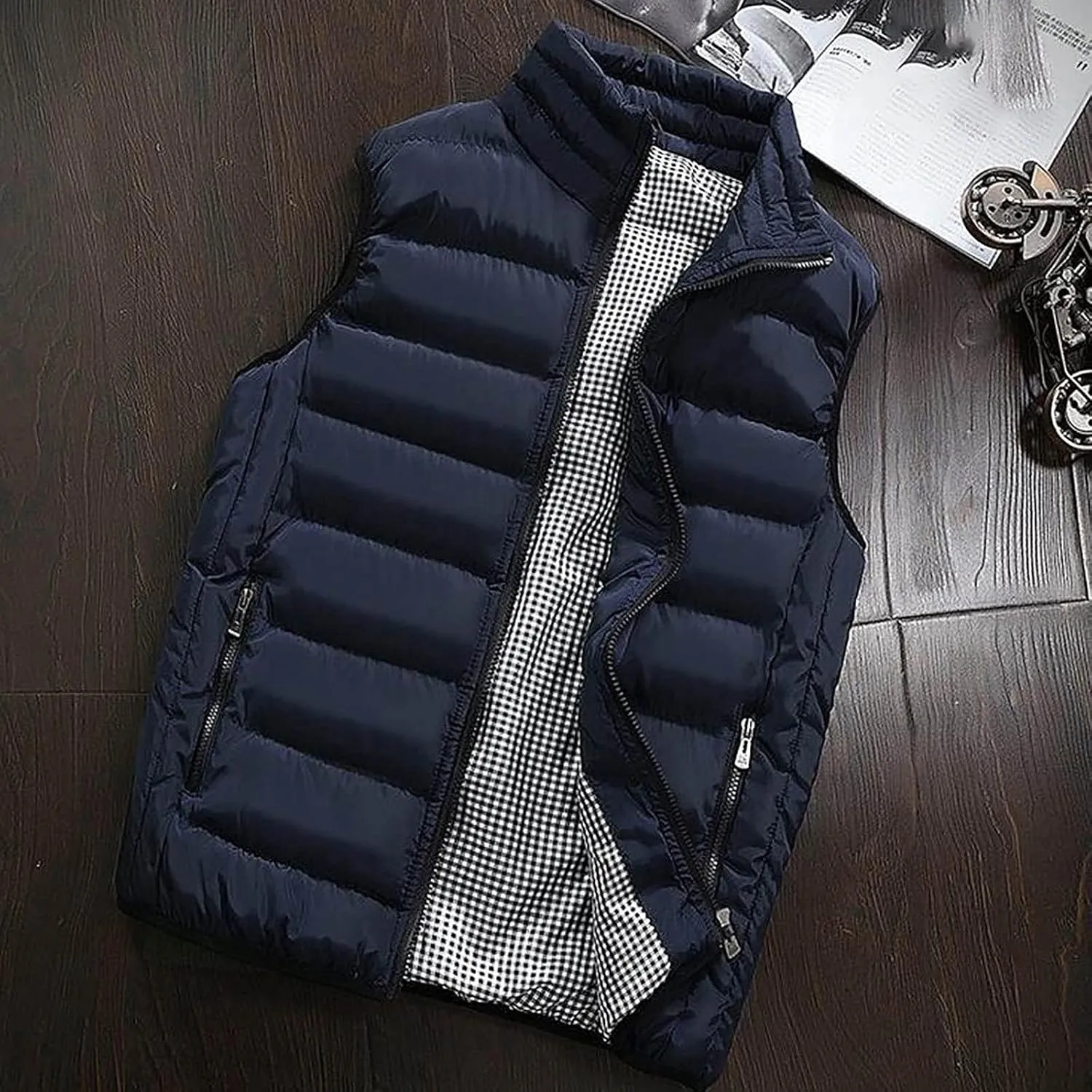 Ymosrh Men's Puffer Vest Outdoor Casual Stand Collar Padded Vest Coats Packable Vest, M-5XL