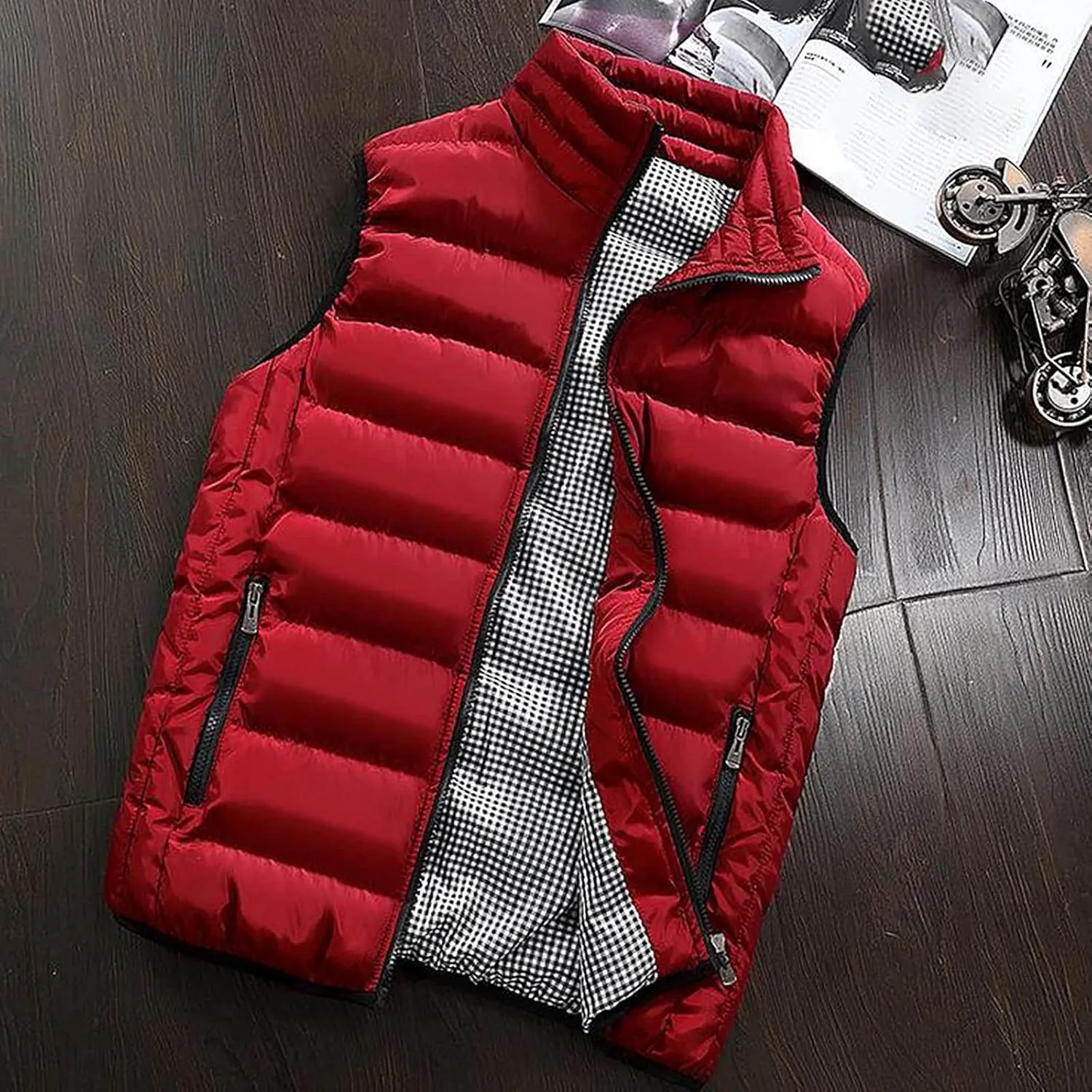 Ymosrh Men's Puffer Vest Outdoor Casual Stand Collar Padded Vest Coats Packable Vest, M-5XL