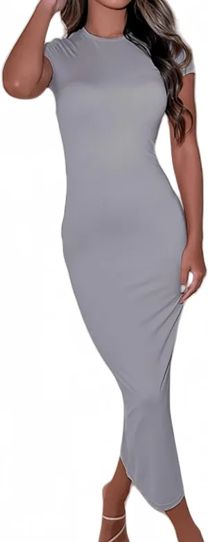 YOXUA Women's Casual Summer Maxi Dress,Crew Neck Short Sleeve Elegant Club Evening Party Cocktail Formal Bodycon Long Dresses