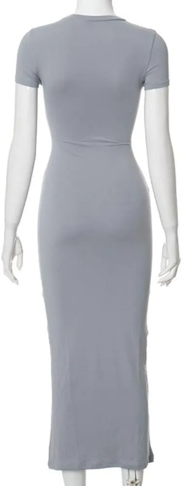 YOXUA Women's Casual Summer Maxi Dress,Crew Neck Short Sleeve Elegant Club Evening Party Cocktail Formal Bodycon Long Dresses