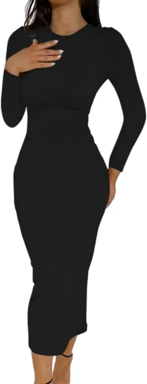 YOXUA Women's Casual Summer Maxi Dress,Crew Neck Short Sleeve Elegant Club Evening Party Cocktail Formal Bodycon Long Dresses