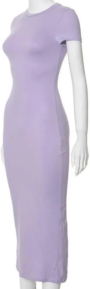 YOXUA Women's Casual Summer Maxi Dress,Crew Neck Short Sleeve Elegant Club Evening Party Cocktail Formal Bodycon Long Dresses