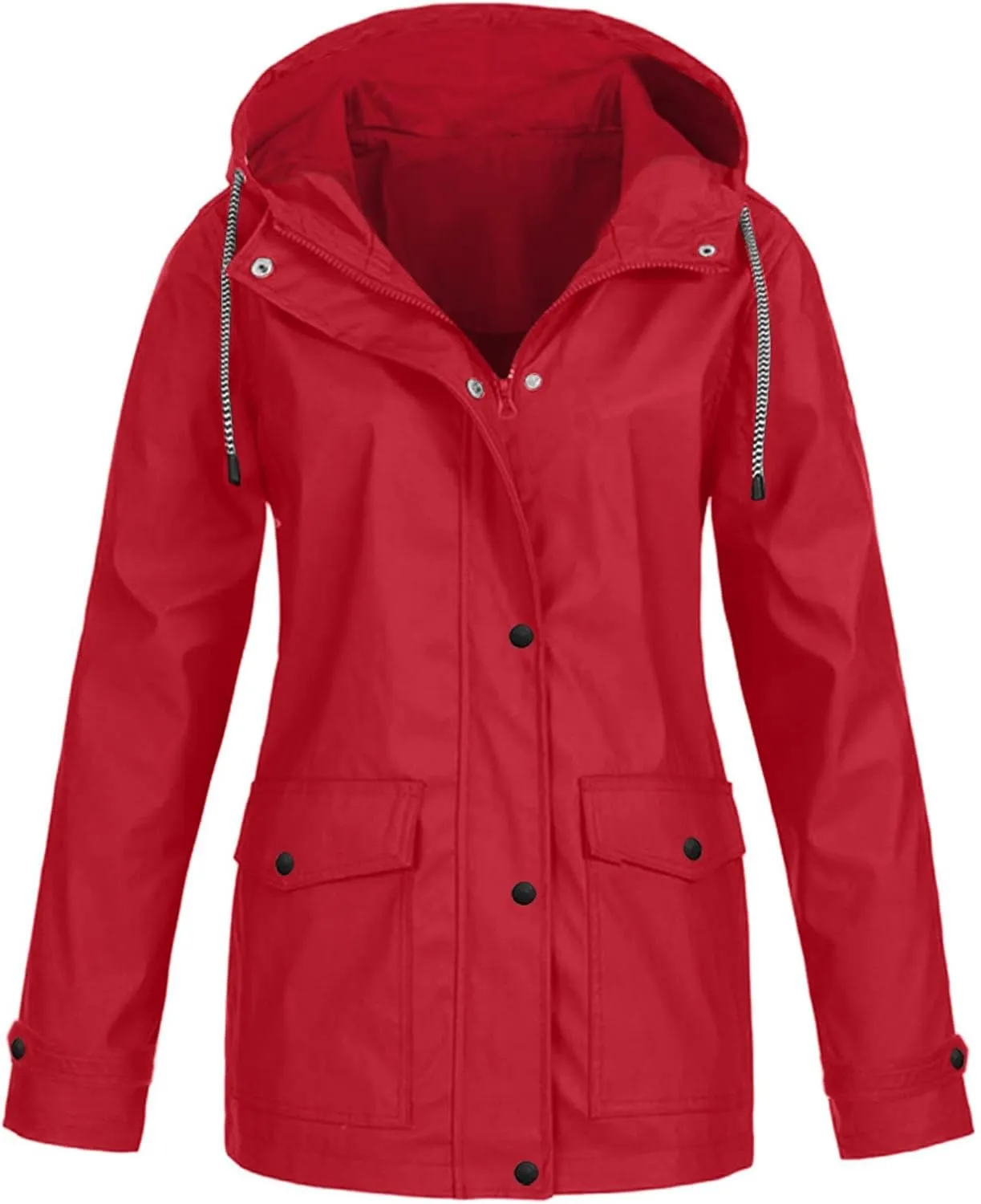 YUTANRAL Rain Jacket Women,Holiday Tops for Women Rain Coats for Women Waterproof wiht Hood Travel Outfits Casual Loose Windbreaker Jacket Plus Size Lightweight Zip Up Hoodie Outwear(Ab-Red,3XL)