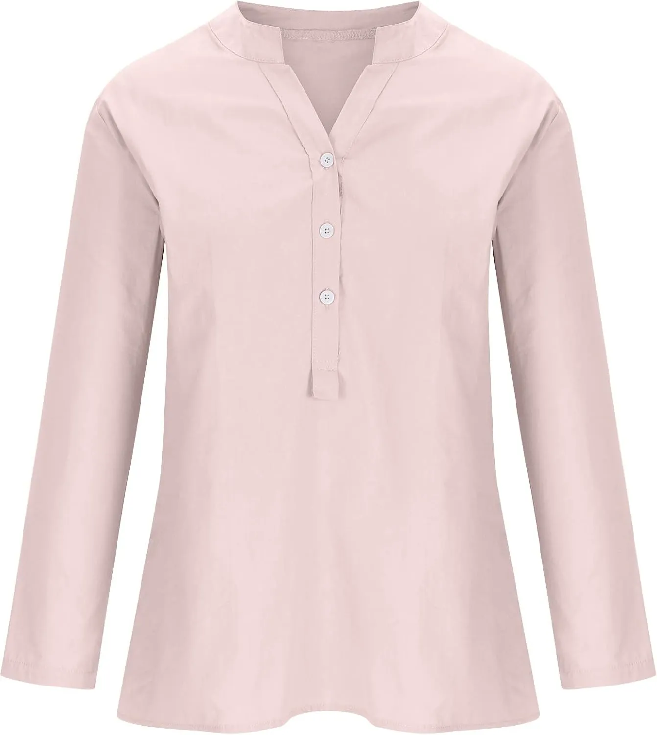 YZHM Womens Long Sleeve Blouses Cotton Linen Plus Size Tops V Neck Button Down Shirts Loose Tunic Tops Solid Trendy Tshirts