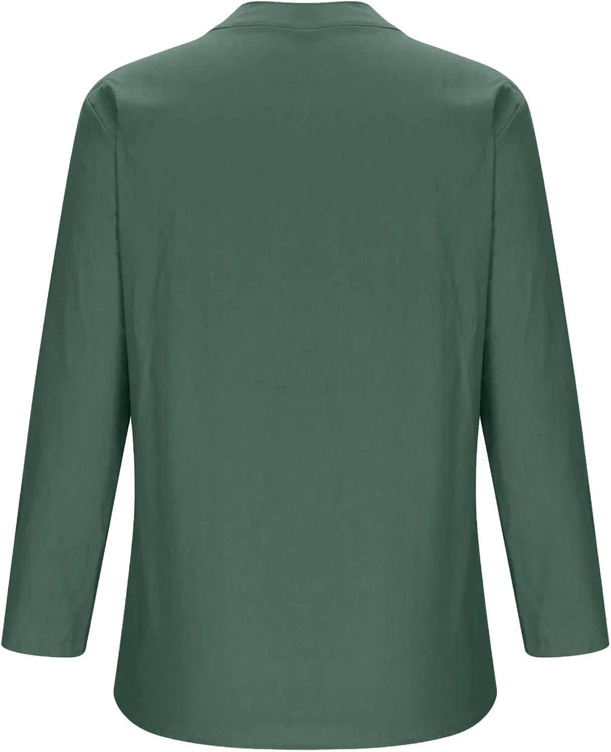 YZHM Womens Long Sleeve Blouses Cotton Linen Plus Size Tops V Neck Button Down Shirts Loose Tunic Tops Solid Trendy Tshirts