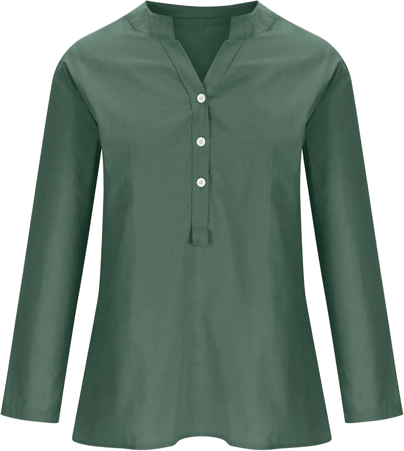 YZHM Womens Long Sleeve Blouses Cotton Linen Plus Size Tops V Neck Button Down Shirts Loose Tunic Tops Solid Trendy Tshirts
