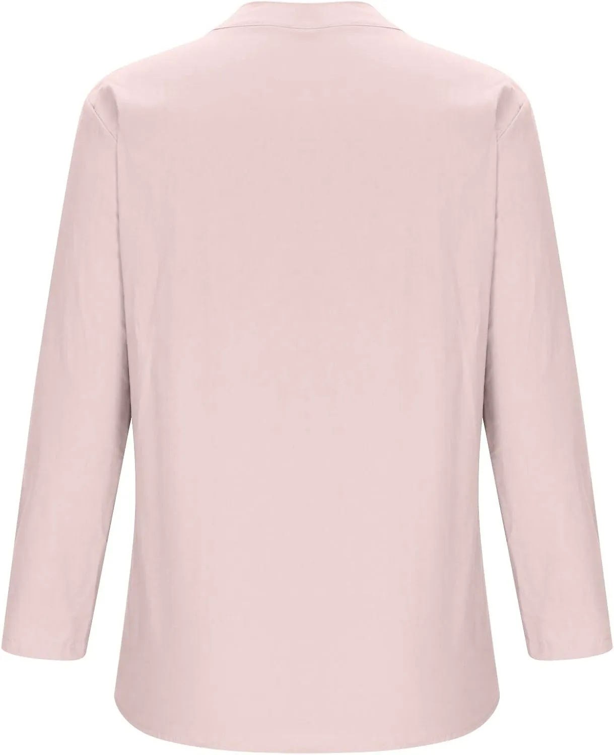 YZHM Womens Long Sleeve Blouses Cotton Linen Plus Size Tops V Neck Button Down Shirts Loose Tunic Tops Solid Trendy Tshirts