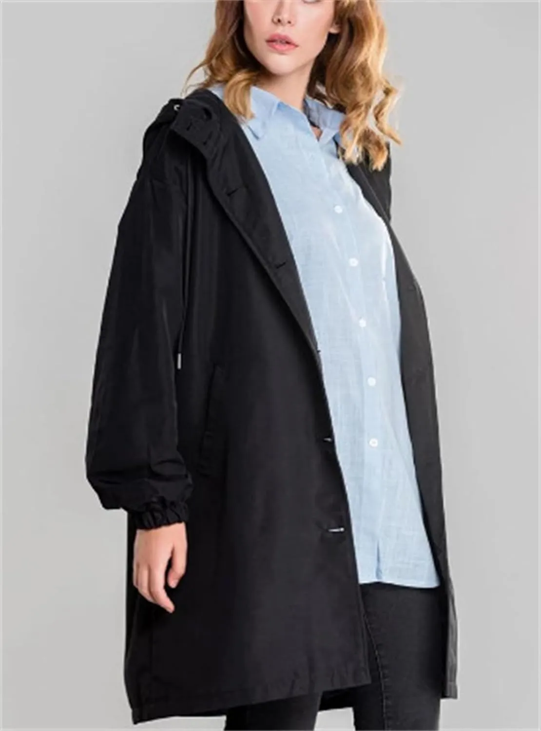ZWRXW Womens Rain Jackets Lightweight Long Raincoat Plus Size Hooded Lined Windbreaker Waterproof Outdoor Trench Coats
